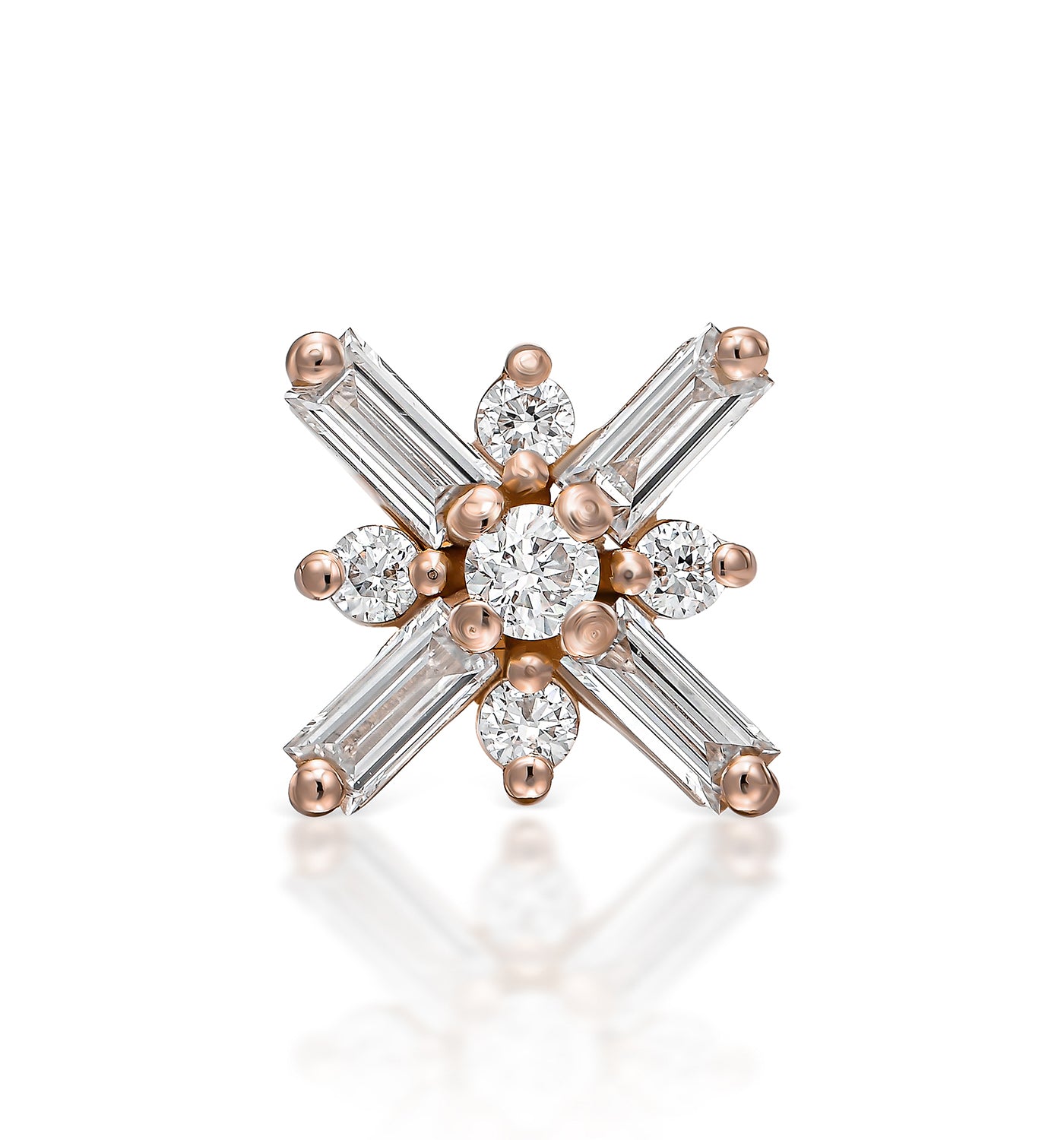 עגיל פירסינג זהב ורוד משובץ יהלומים טבעיים MIRO EARRING PIERCING LABRET