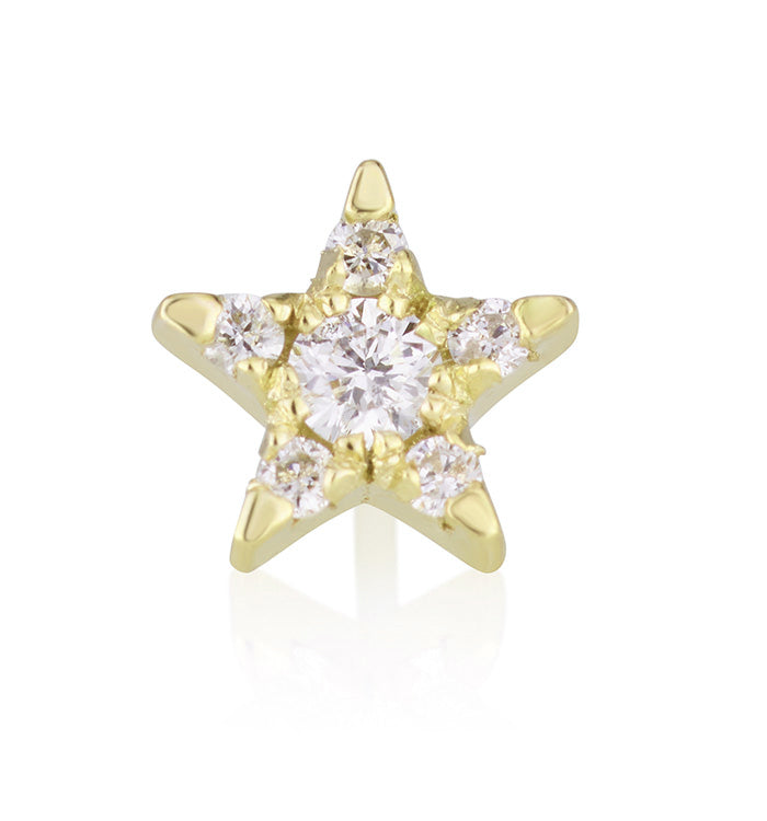 עגיל פירסינג צמוד בצורת כוכב מזהב צהוב משובץ יהלומים STAR DIAMONDS PIERCING LABRET 2