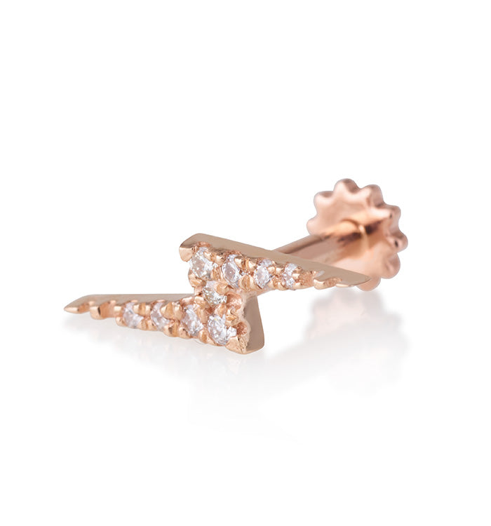 עגיל פירסינג מזהב ורוד משובץ יהלומים LIGHT BOLT PIERCING LABRET