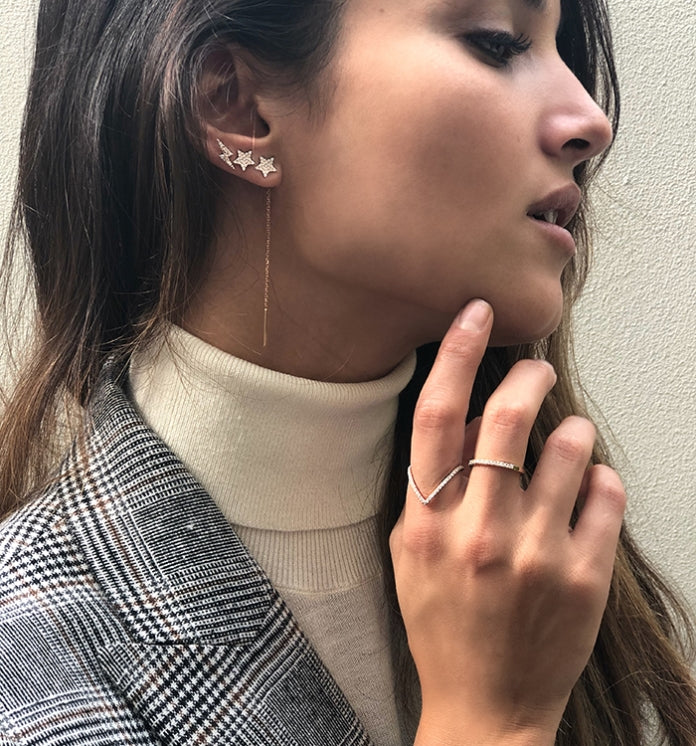עגיל כוכב צמוד זהב ורוד משובץ יהלומים STAR DIAMONDS STUD 5