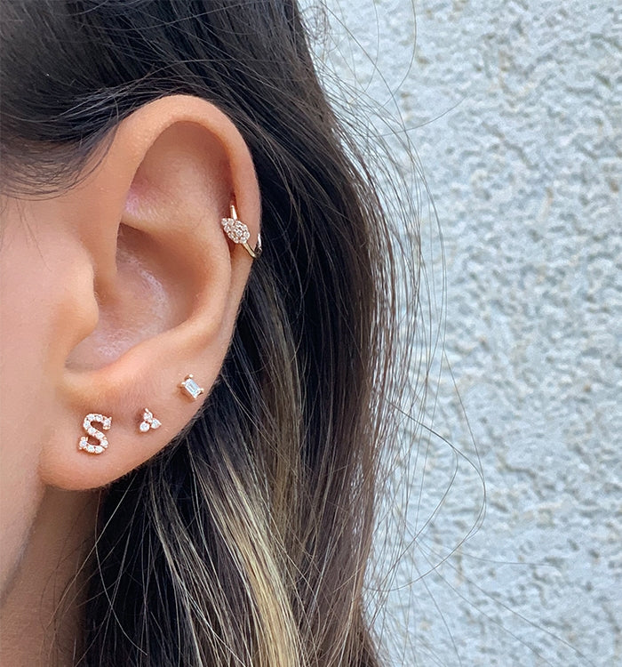 עגיל פירסינג חישוק קליקר מזהב לבן משובץ יהלומים DROP SHAPE PIERCING CLICKER EARRING 3