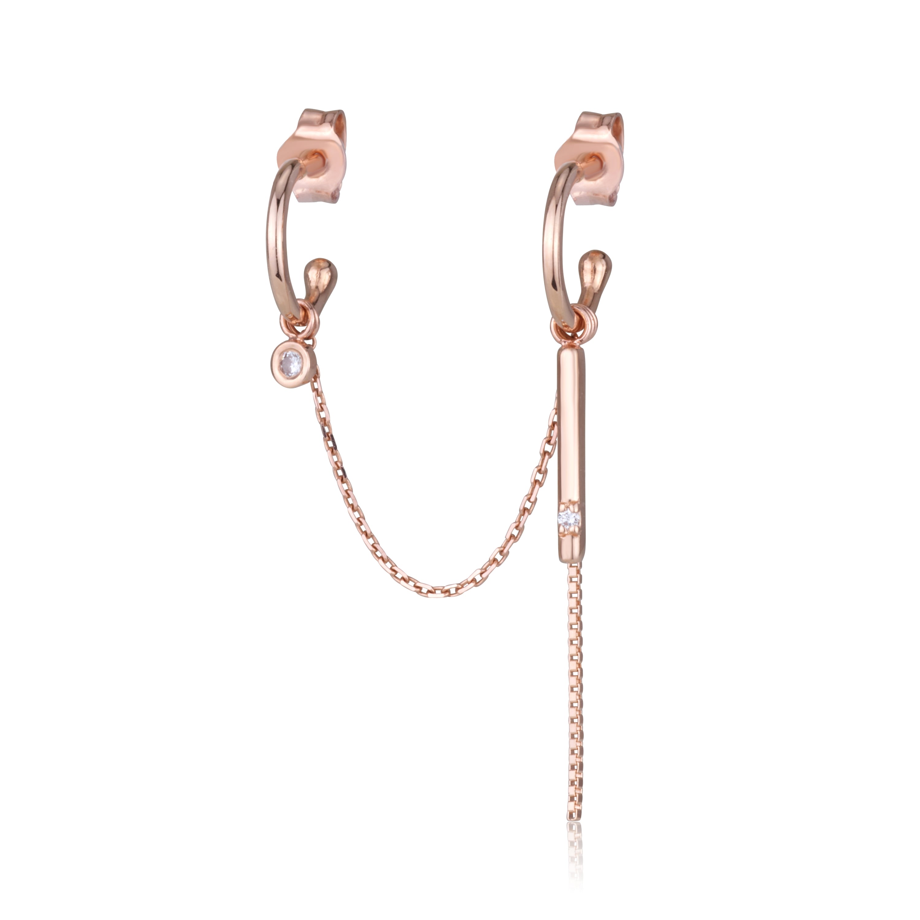 עגיל מחובר מזהב ורוד משובץ יהלומים HOOK-1 DIAMONDS EARRING