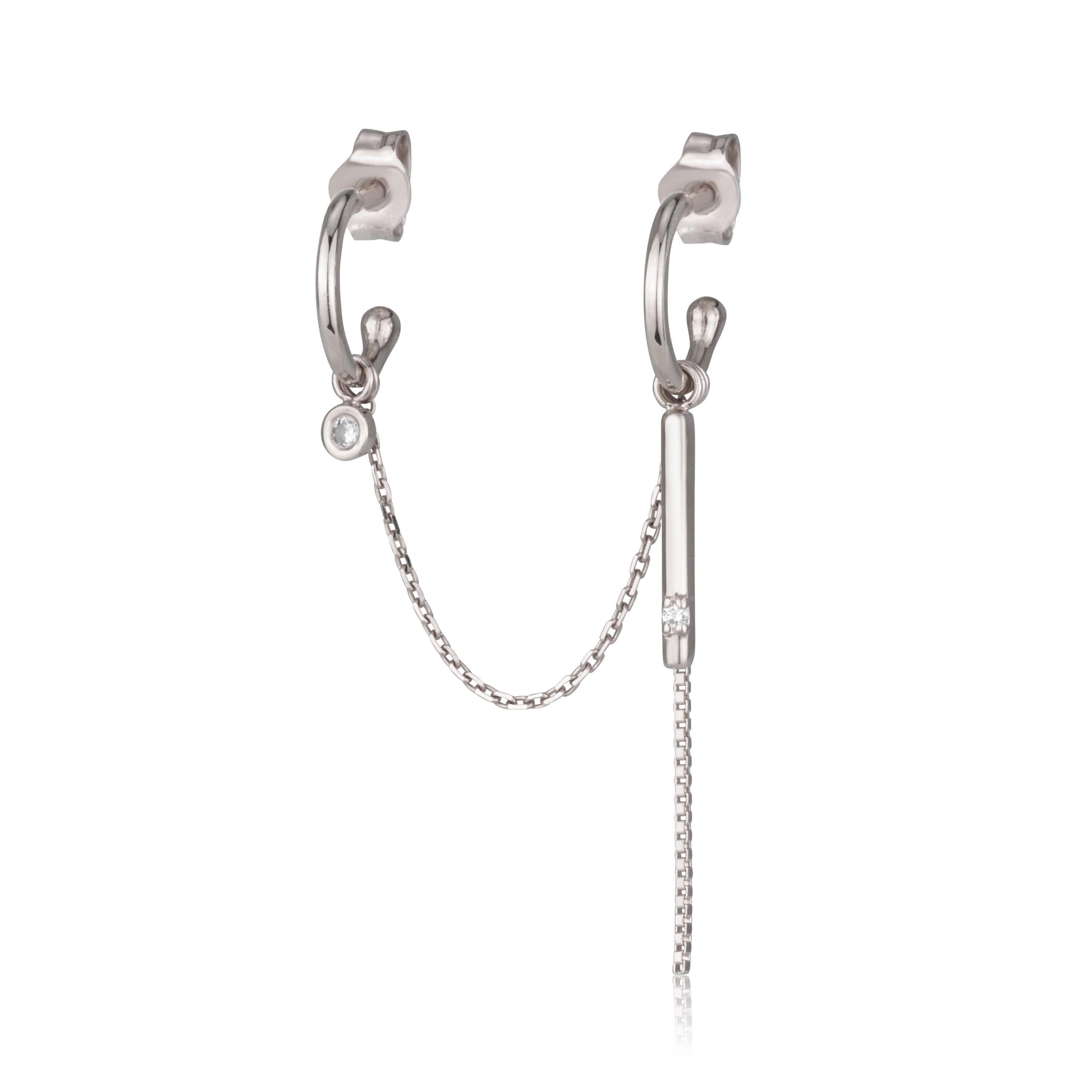 עגיל מחובר מזהב לבן משובץ יהלומים HOOK-1 DIAMONDS EARRING