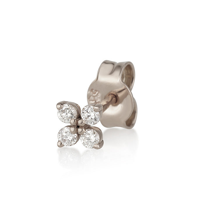 עגיל זהב לבן צמוד משובץ יהלומים FOUR DIAMONDS STUD