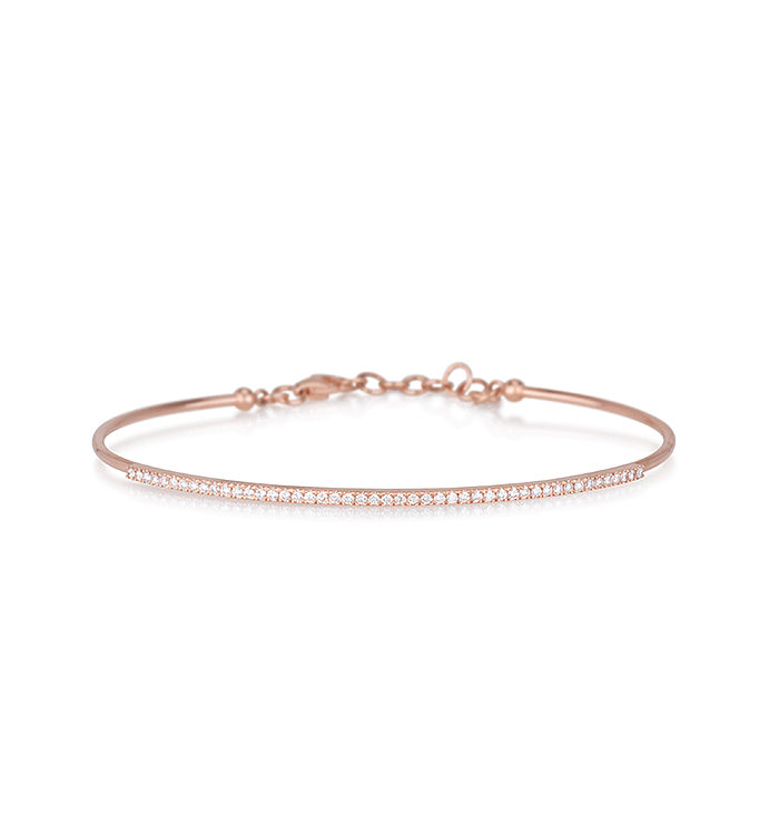 צמיד קשיח דק בזהב ורוד משובץ יהלומים DIAMONDS BANGLE BRACELET