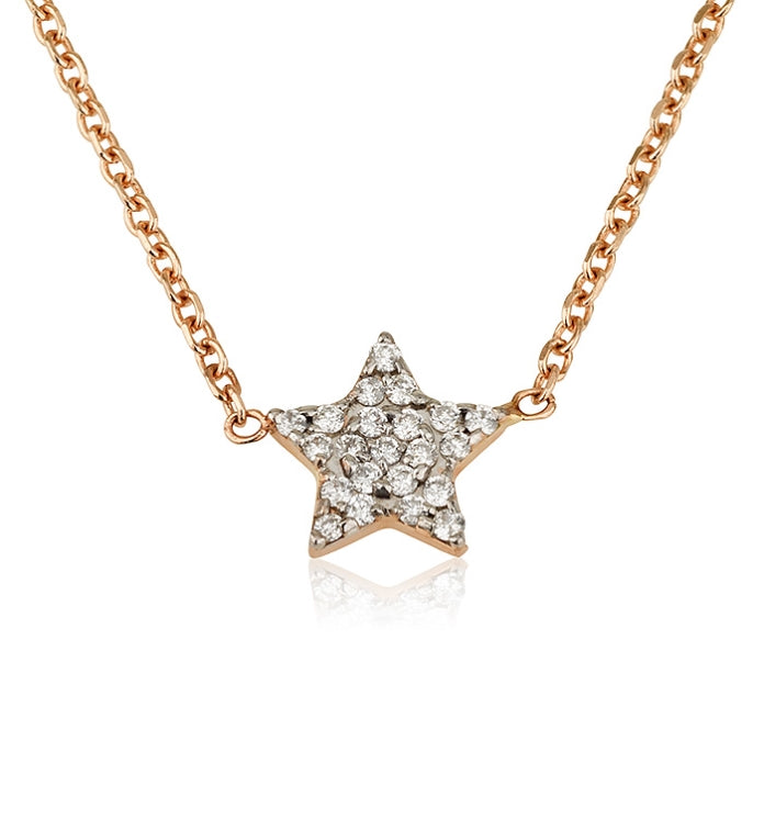 שרשרת כוכב  זהב ורוד משובצת יהלומים STAR NECKLACE