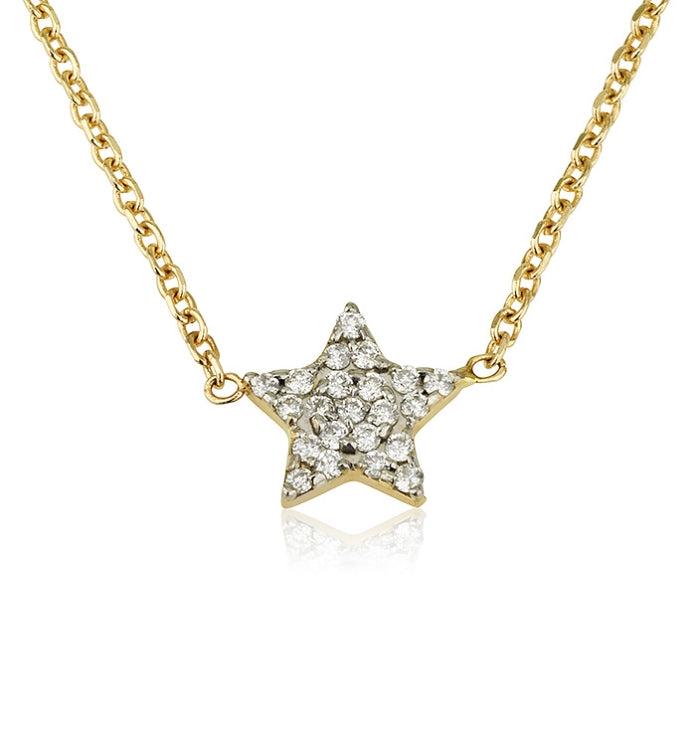 שרשרת כוכב  זהב צהוב משובצת יהלומים STAR NECKLACE