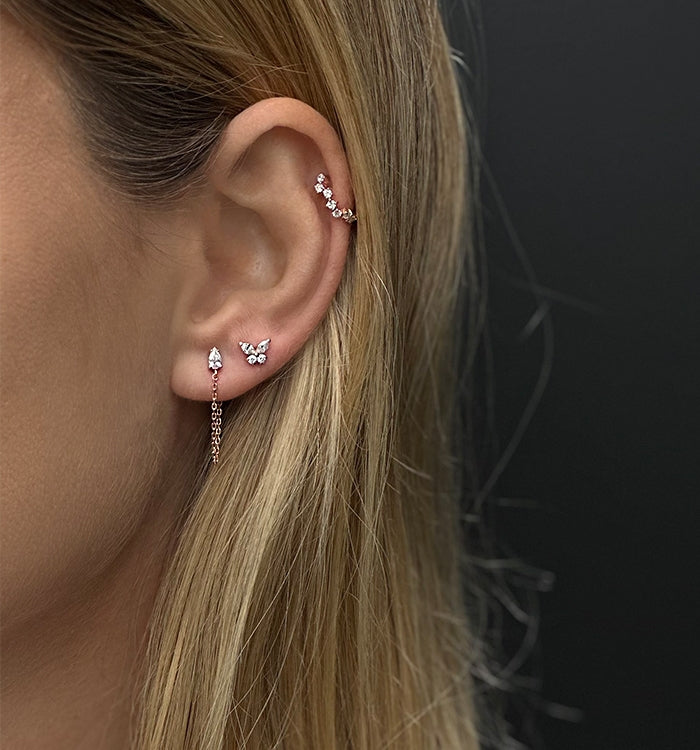 עגיל זהב לבן משובץ יהלום טיפה ONE DROP DIAMOND STUD 2