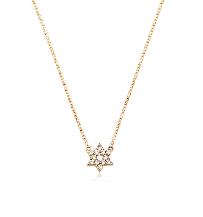 שרשרת מגן דוד קטן זהב ורוד משובצת יהלומים STAR OF DAVID NECKLACE