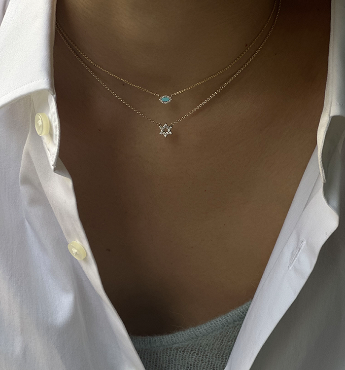 שרשרת מגן דוד קטן זהב ורוד משובצת יהלומים STAR OF DAVID NECKLACE