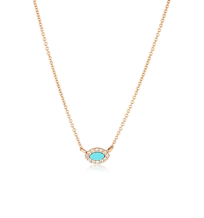 שרשרת זהב ורוד משובצת יהלומים ואבן טורקיז TURQUOISE & DIAMONDS NECKLACE