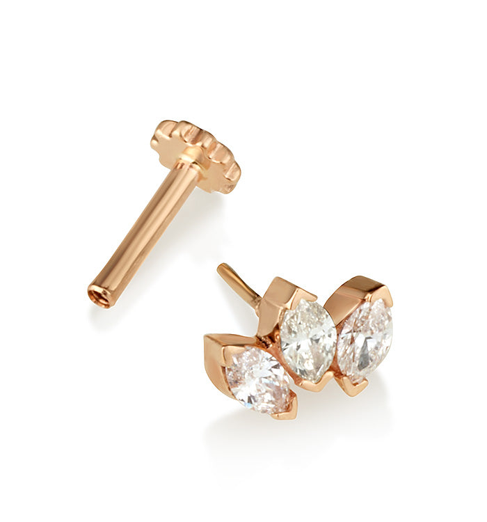 עגיל פירסינג לוטוס מזהב ורוד משובץ יהלומים LOTUS DIAMONDS PIERCING LABRET NO 1