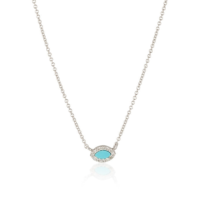 שרשרת זהב לבן משובצת יהלומים ואבן טורקיז TURQUOISE & DIAMONDS NECKLACE