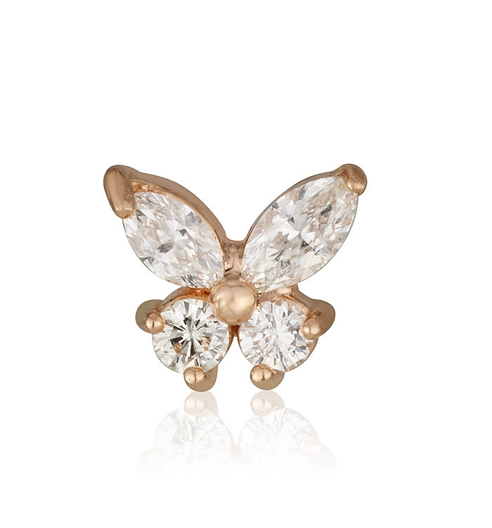 עגיל פרפר צמוד זהב ורוד משובץ יהלומים MARQUISE DIAMONDS BUTTERFLY STUD