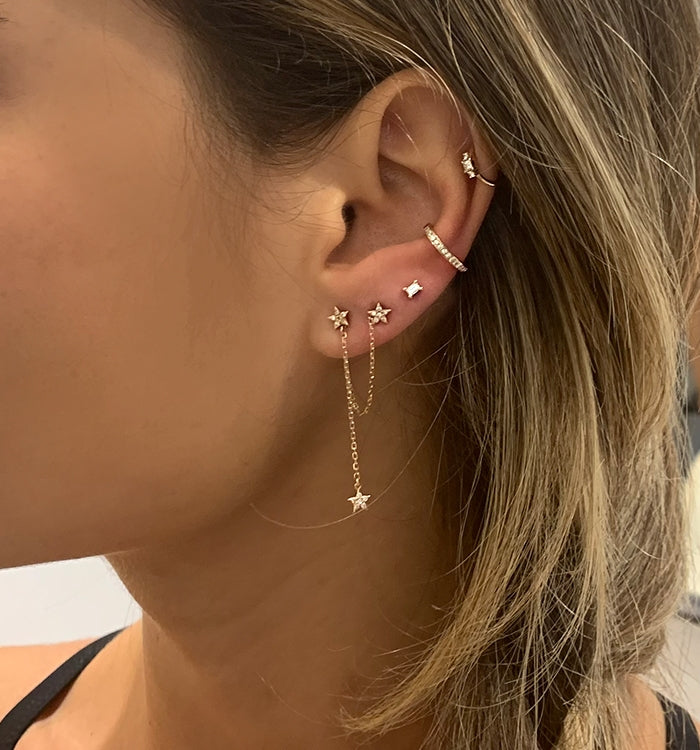 עגיל פירסינג מזהב ורוד משובץ יהלומים BAGUETTE DIAMOND PIERCING LABRETעגיל פירסינג מזהב צהוב משובץ ביהלום בגט 2