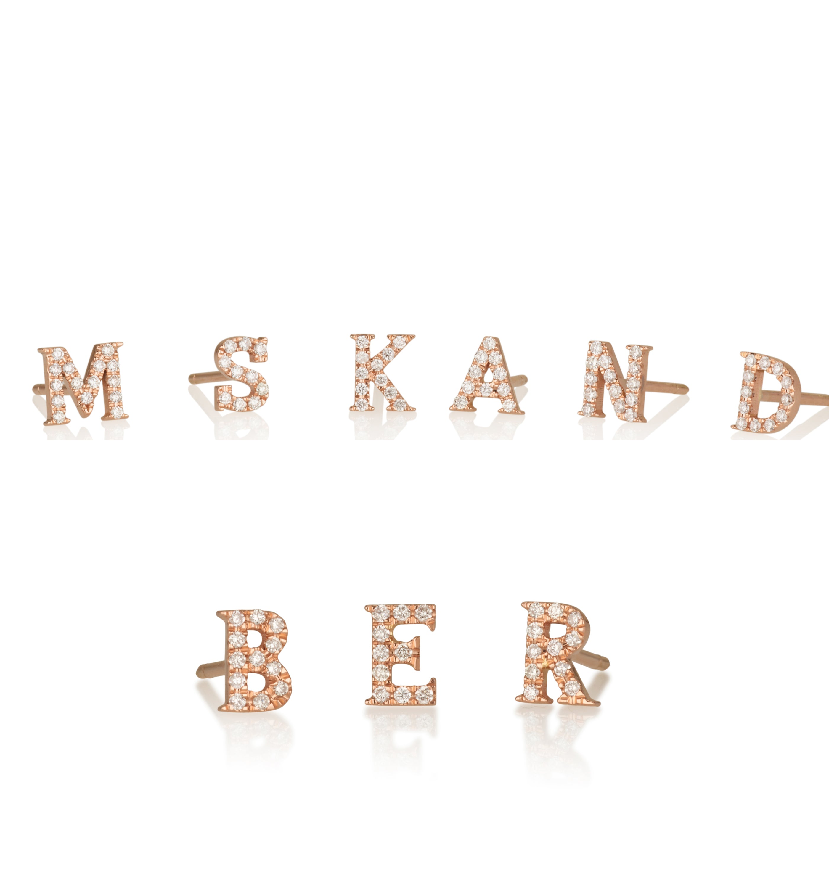 עגיל אות זהב ורוד משובץ יהלומים INITIAL DIAMONDS STUD