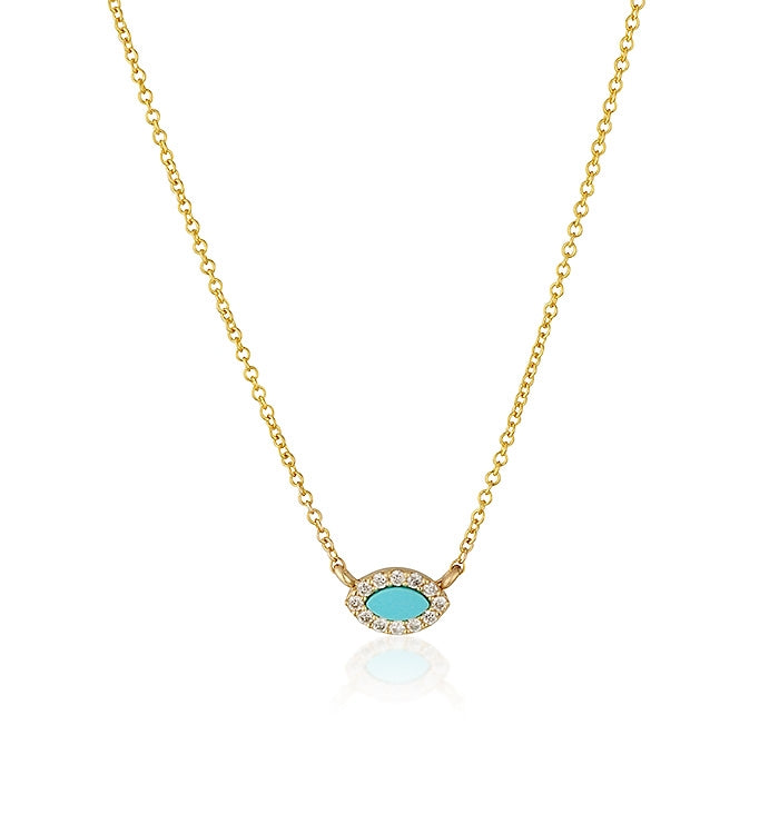 שרשרת זהב צהוב משובצת יהלומים ואבן טורקיז TURQUOISE & DIAMONDS NECKLACE