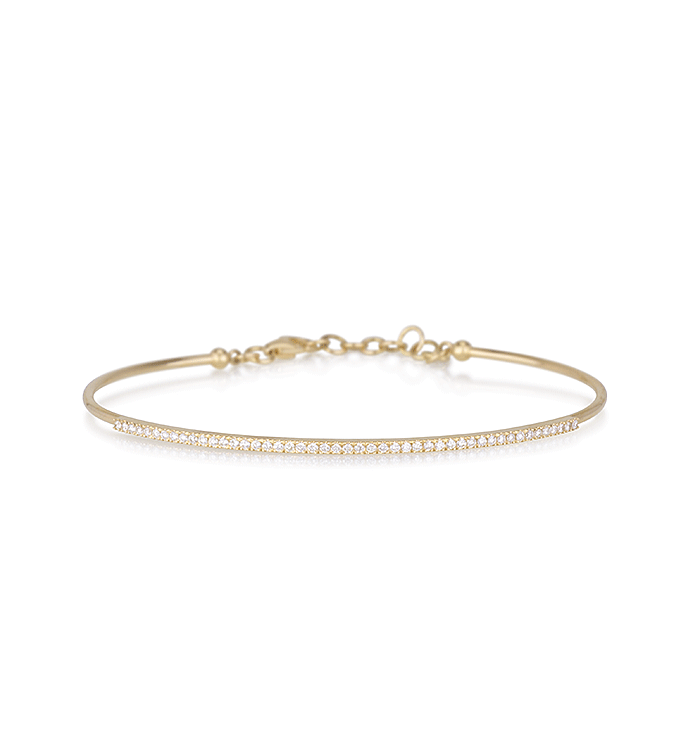 צמיד קשיח דק בזהב צהוב משובץ יהלומים DIAMONDS BANGLE BRACELET