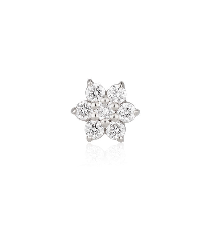 עגיל פירסינג מזהב לבן משובץ יהלומים בצורת פרח SMALL FLOWER DIAMONDS PIERCING LABRET