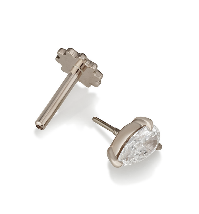 עגיל פירסינג זהב לבן משובץ יהלום מעבדה בצורת טיפה 30 נק' DROP SHAPE LAB DIAMOND PIERCING LABRET