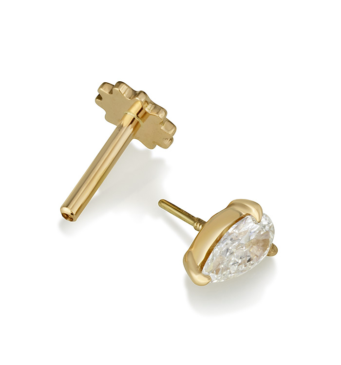 עגיל פירסינג זהב צהוב משובץ יהלום מעבדה בצורת טיפה 30 נק' DROP SHAPE LAB DIAMOND PIERCING LABRET