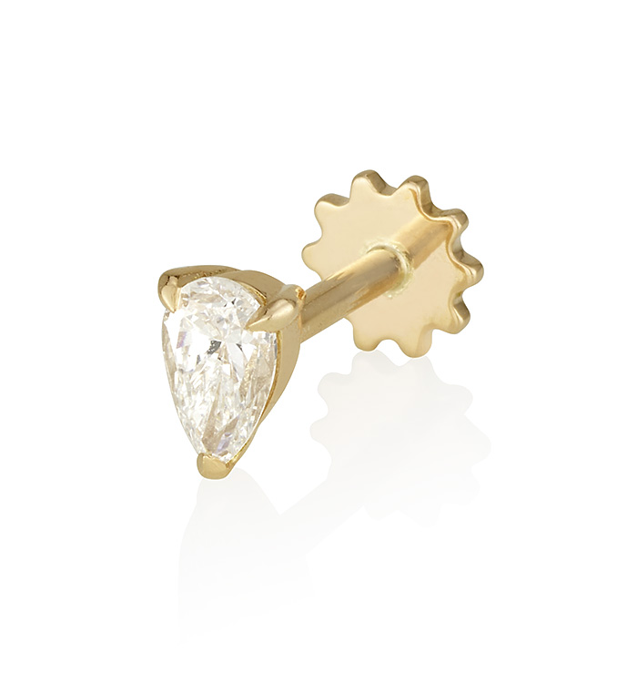 עגיל פירסינג זהב צהוב משובץ יהלום מעבדה בצורת טיפה 30 נק' DROP SHAPE LAB DIAMOND PIERCING LABRET