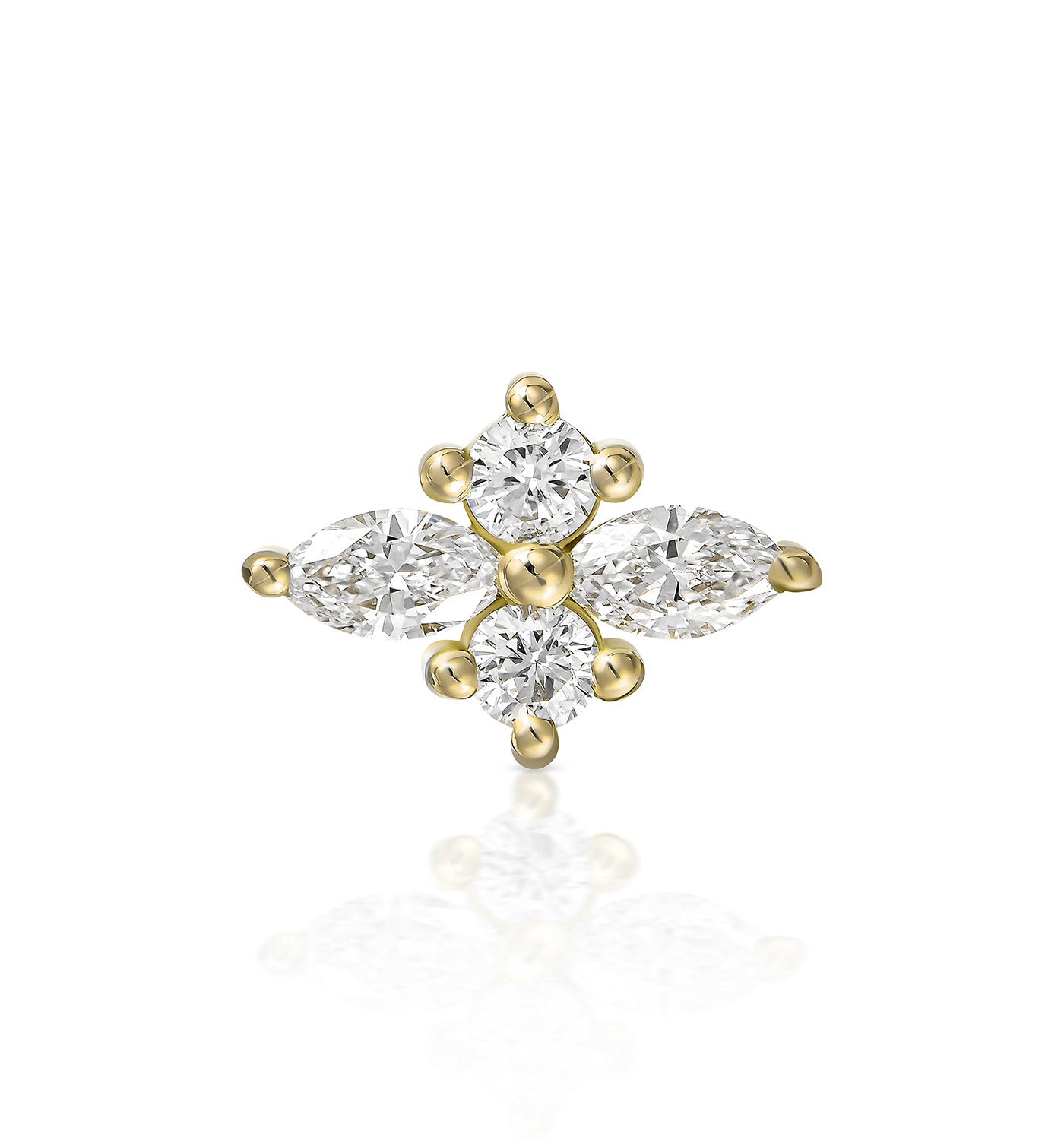 עגיל פירסינג זהב צהוב משובץ יהלומים טבעיים MINI LILI EARRING PIERCING LABRET