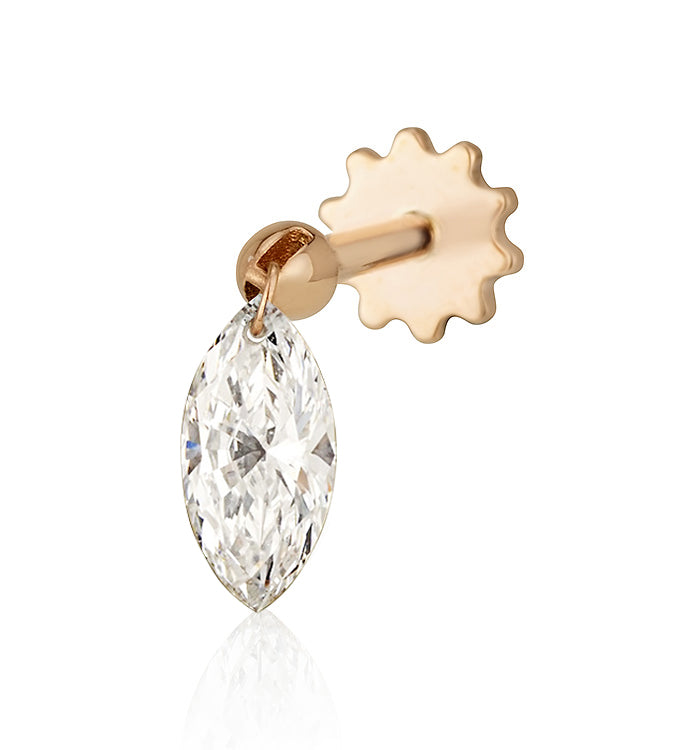 עגיל פירסינג זהב ורוד משובץ יהלום מעבדה קדוח בצורת מרקיזה 35 נק' DRILLED MARQUISE SHAPE LAB DIAMOND PIERCING LABRET