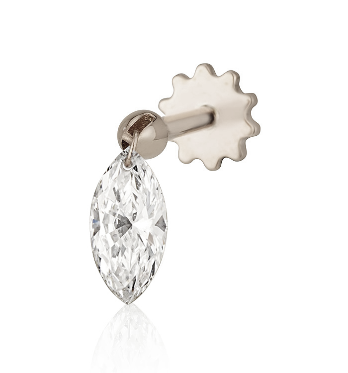 עגיל פירסינג זהב לבן משובץ יהלום מעבדה קדוח בצורת מרקיזה 35 נק' DRILLED MARQUISE SHAPE LAB DIAMOND PIERCING LABRET