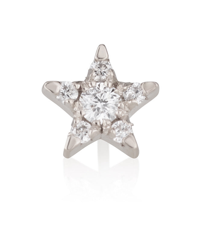 עגיל פירסינג צמוד בצורת כוכב מזהב לבן משובץ יהלומים STAR DIAMONDS PIERCING LABRET 2