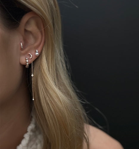 עגיל פירסינג מזהב לבן משובץ פנינה ויהלום DIAMOND AND PEARL PIERCING LABRET