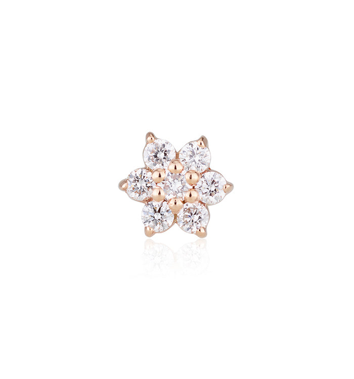 עגיל פירסינג מזהב ורוד משובץ יהלומים בצורת פרח SMALL FLOWER DIAMONDS PIERCING LABRET
