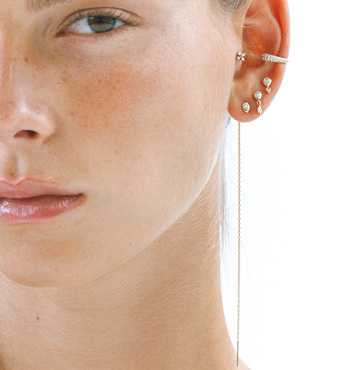 עגיל פירסינג מזהב צהוב משובץ ארבעה יהלומים FOUR DIAMONDS PIERCING LABRET