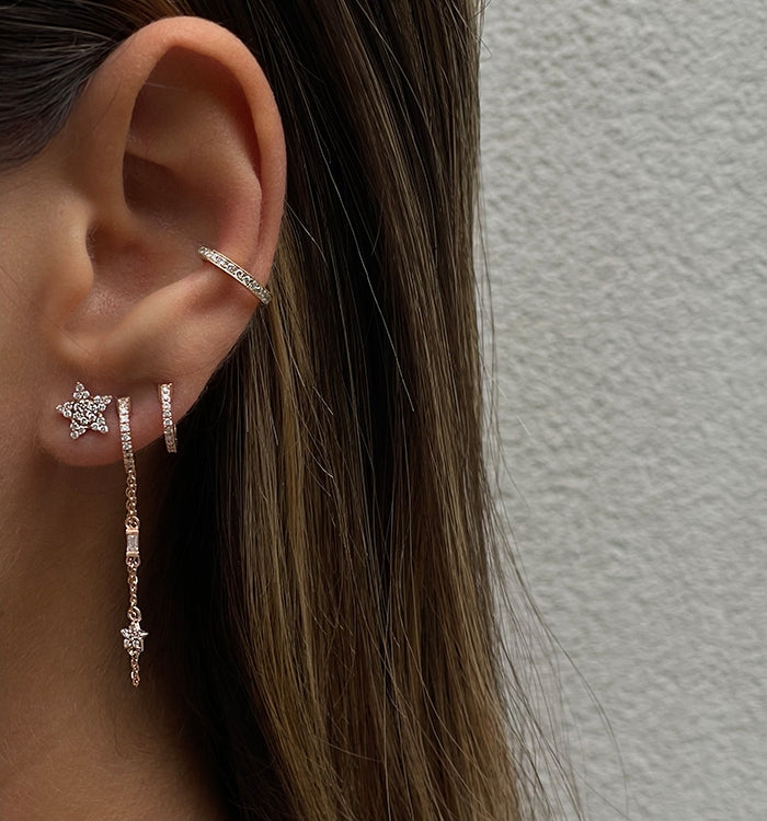 עגיל כוכב צמוד זהב לבן משובץ יהלומים STAR DIAMONDS STUD 3