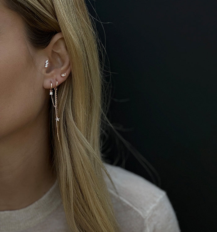 עגיל ארוך מחובר מזהב ורוד משובץ יהלומים HOOK-4 DIAMONDS EARRING 2