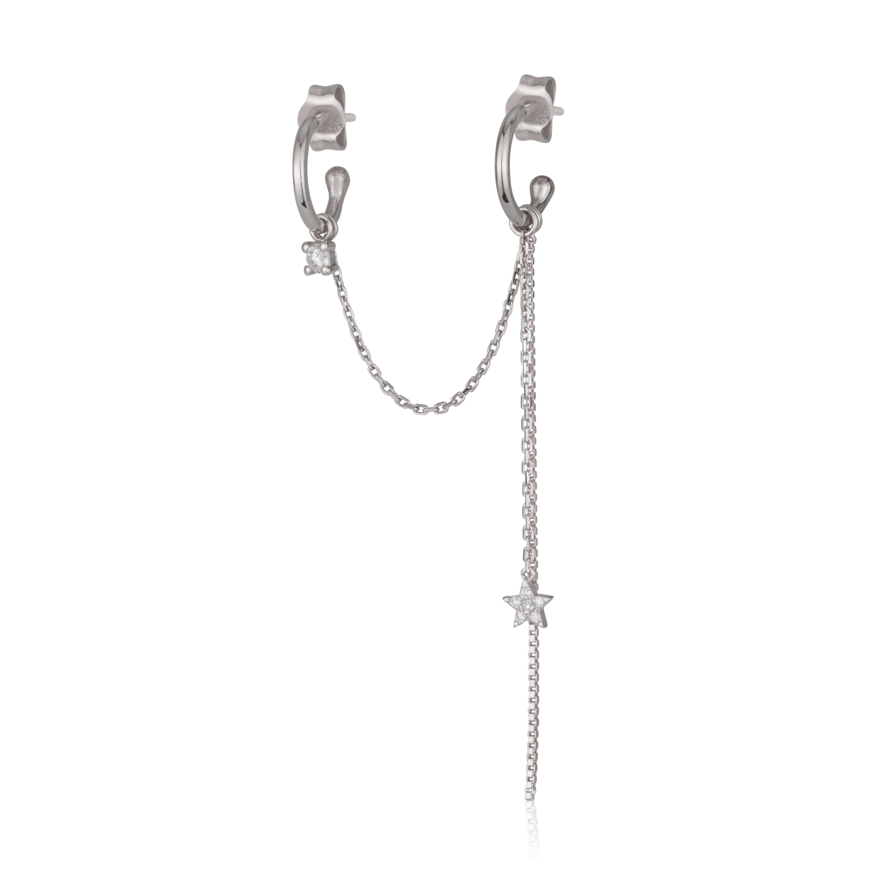 עגיל ארוך מחובר מזהב לבן משובץ יהלומים HOOK-4 DIAMONDS EARRING