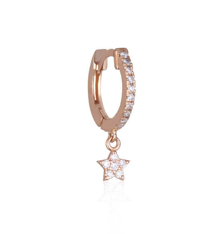 עגיל חישוק קטן זהב ורוד משובץ יהלומים STAR DIAMONDS HUGGIE