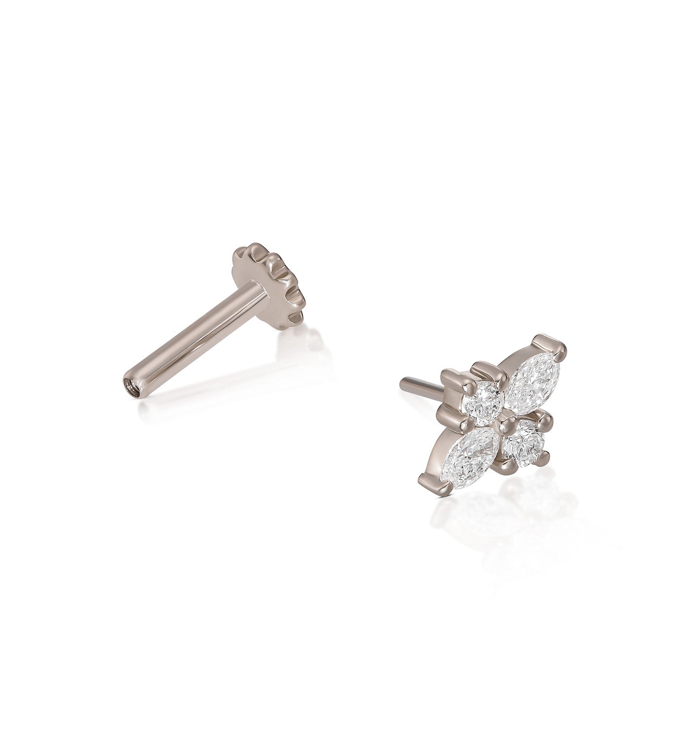 עגיל פירסינג זהב לבן משובץ יהלומים טבעיים MINI LILI EARRING PIERCING LABRET