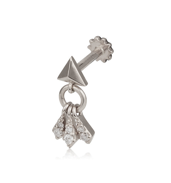 עגיל פירסינג מזהב לבן משובץ ביהלומים PIRAMIDE DIAMONDS PIERCING LABRET 2