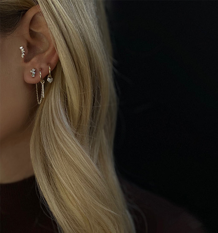 עגיל ארוך מחובר מזהב ורוד משובץ יהלומים HOOK-5 DIAMONDS EARRING 2