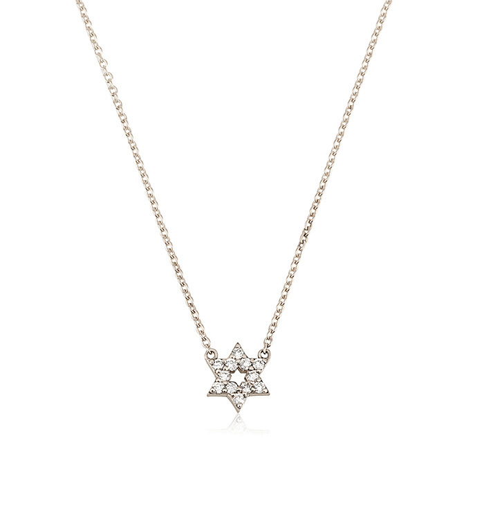 שרשרת מגן דוד קטן זהב לבן משובצת יהלומים STAR OF DAVID NECKLACE