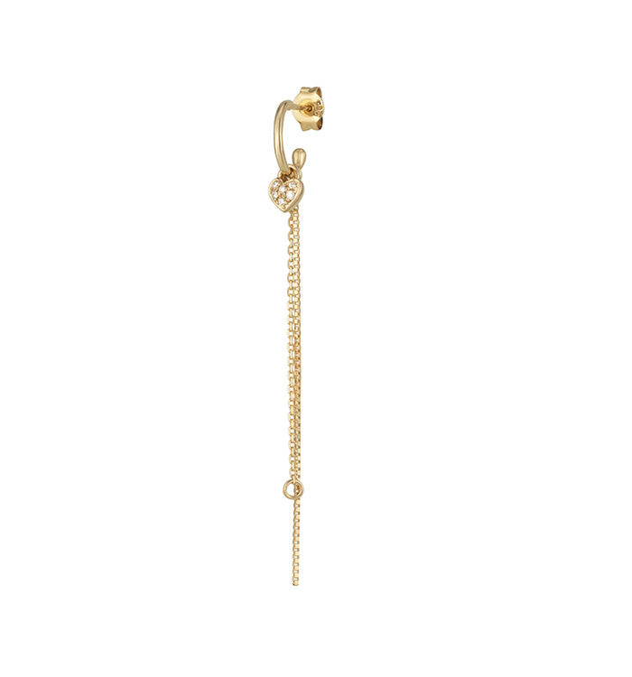 עגיל לב קטן ארוך מזהב צהוב משובץ יהלומים HOOK-HEARAT DIAMONDS EARRING
