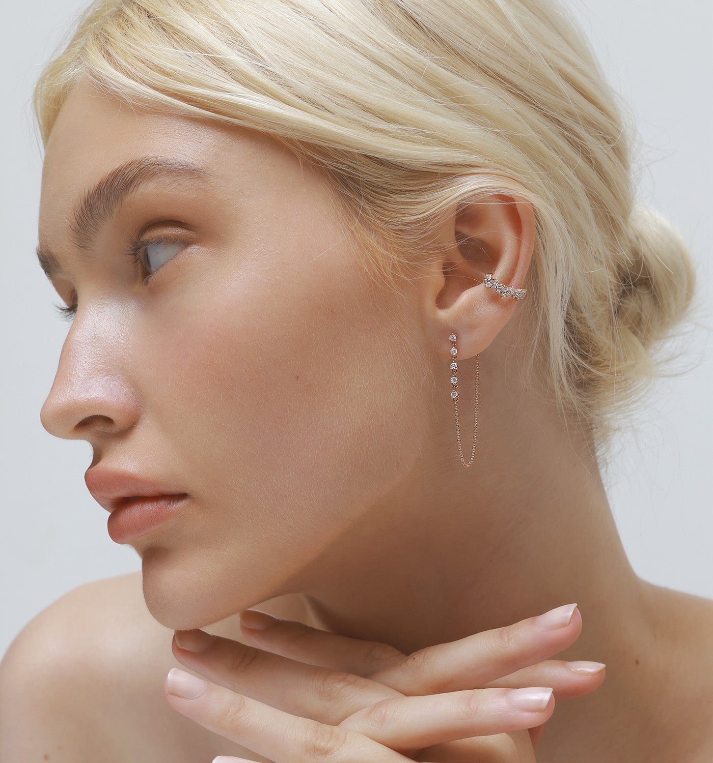 עגיל ארוך עגיל תלוי משובץ יהלומים טבעיים בזהב ורוד