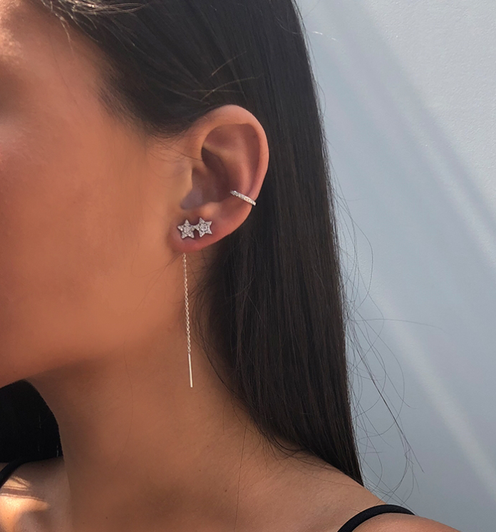 עגיל כוכב צמוד זהב לבן משובץ יהלומים STAR DIAMONDS STUD 4