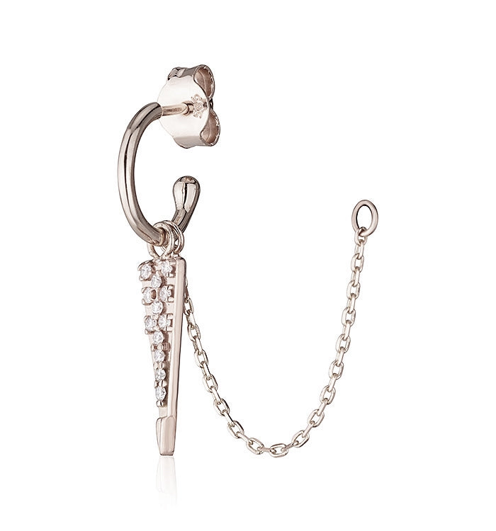 עגיל  מחובר מזהב לבן משובץ יהלומים HOOK-6 DIAMONDS EARRING