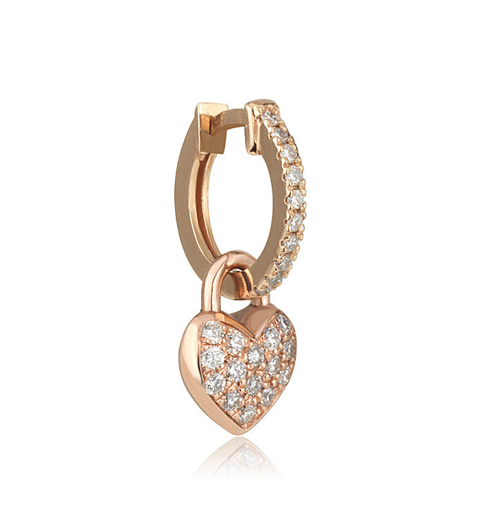 עגיל חישוק ולב זהב ורוד משובץ יהלומים HEART DIAMONDS HUGGIE