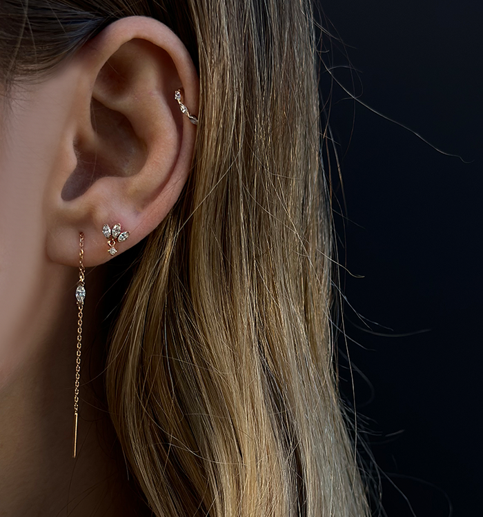 עגיל פירסינג לוטוס מזהב צהוב משובץ יהלומים LOTUS DIAMONDS PIERCING LABRET NO 2 4