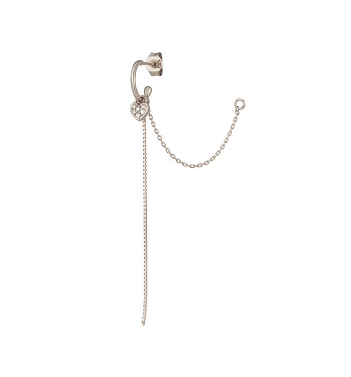 עגיל לב קטן ארוך מזהב לבן משובץ יהלומים HOOK-HEARAT DIAMONDS EARRING