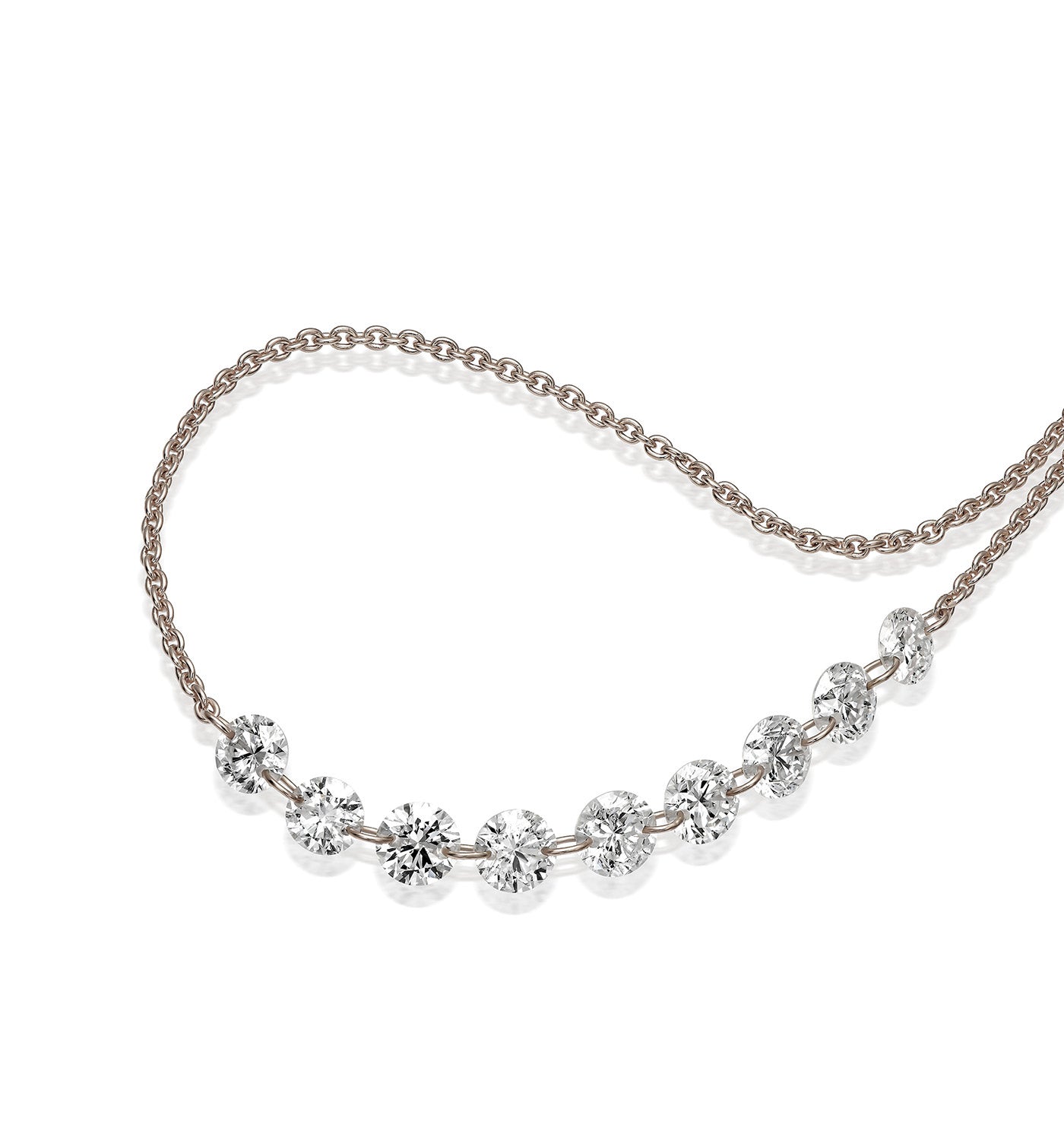 שרשרת זהב לבן ויהלומים טבעיים קדוחים MELANIA NINE DIAMONDS NECKLACE