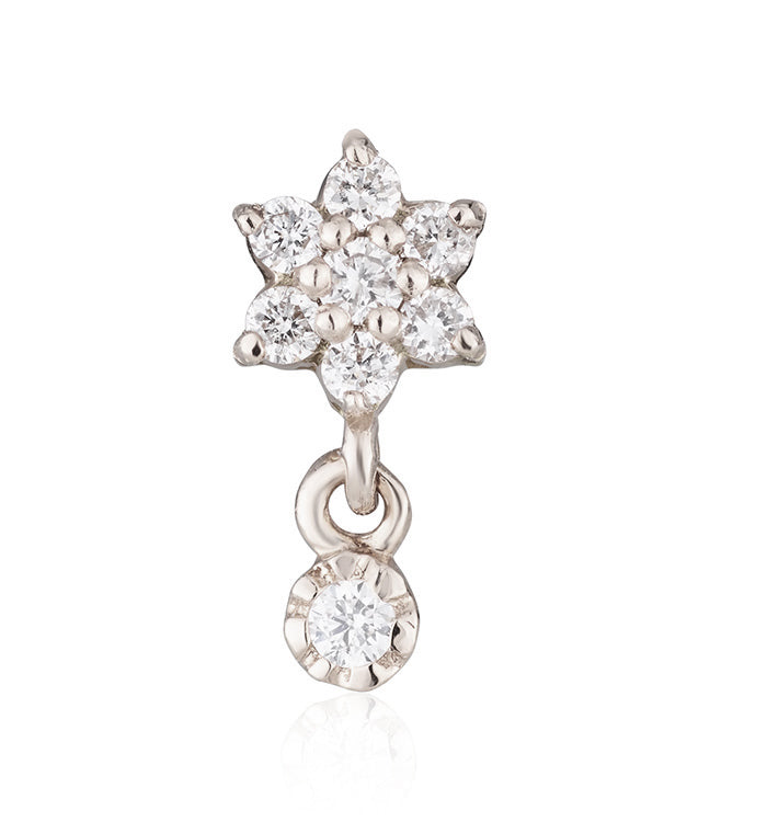 עגיל פירסינג מזהב לבן משובץ יהלומים בצורת פרח FLOWER DIAMONDS PIERCING LABRET